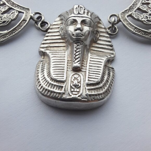 Vintage Egyptian Revival 800 Silver Statement Necklace Pharoah King Tut Art Deco - Picture 5 of 13